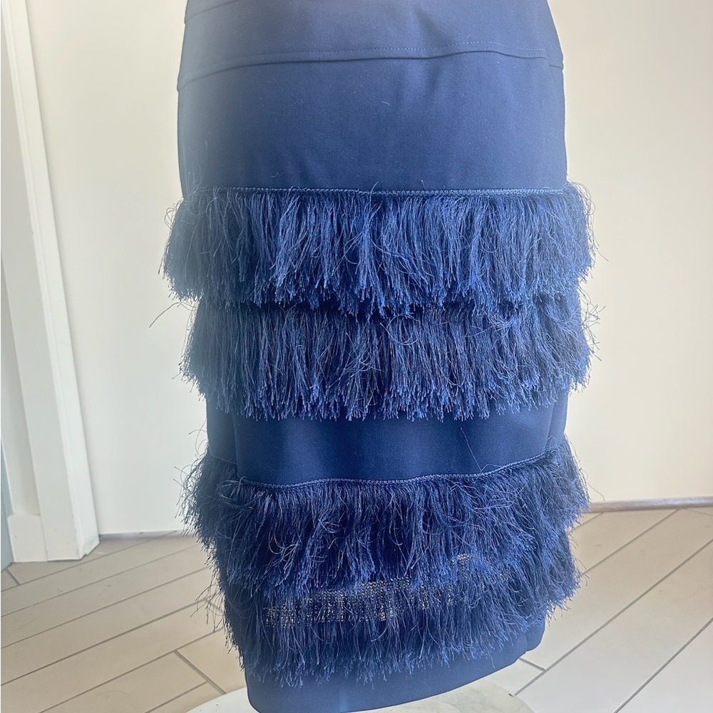 Eva Franco Navy Fringe Mini Skirt - Picture 3 of 5